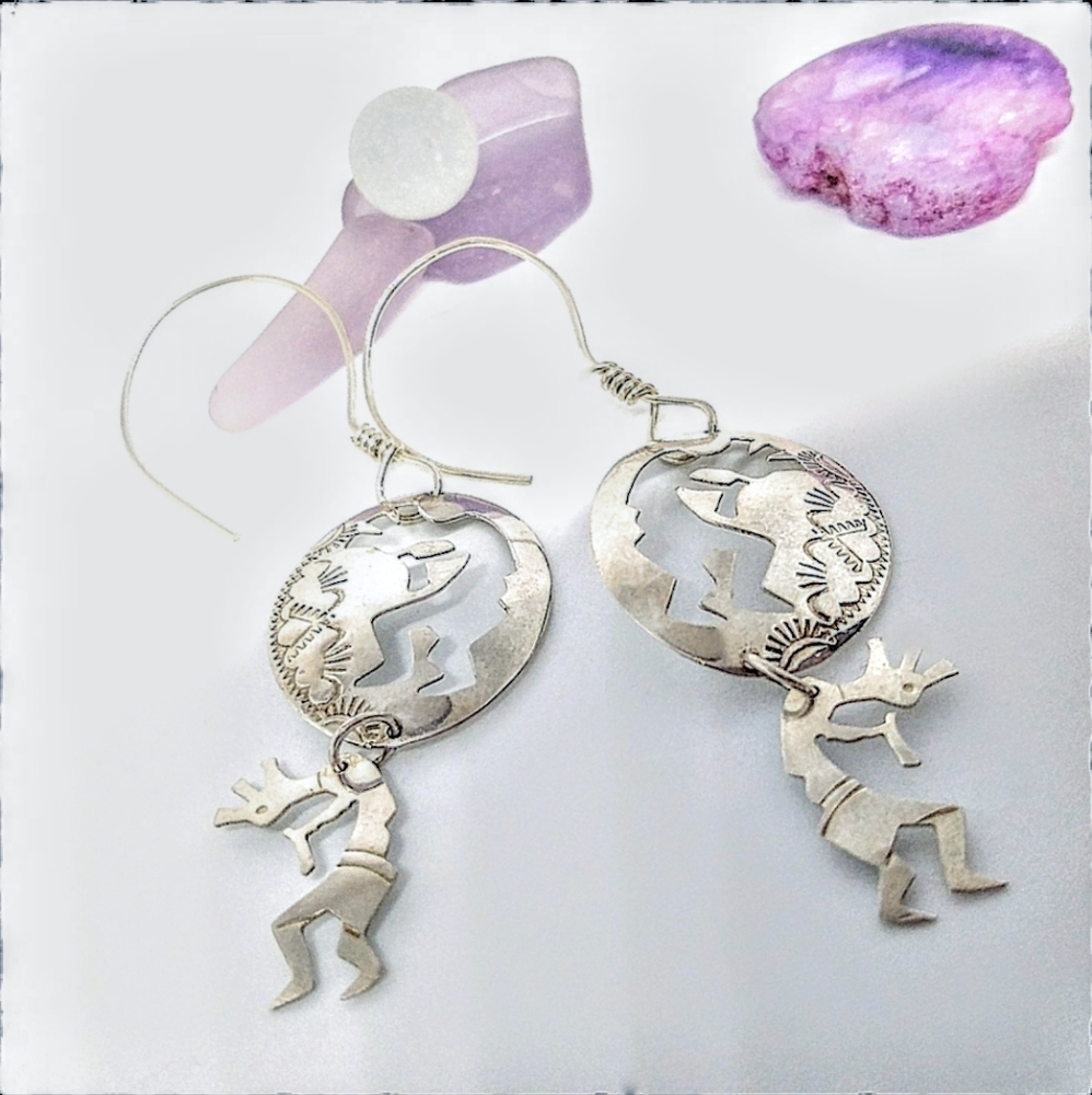 Vintage Southwest Sterling .925 Kokopelli Cutout Stamped Earrings